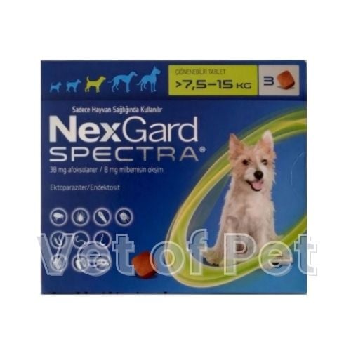 Nexgard Spectra  7.5 - 15 Kg ( 1 Kutu  3 Tablet İçermektedir )SKT:09.2027 LÜTFEN AÇIKLAMAYI OKUYUNUZ!