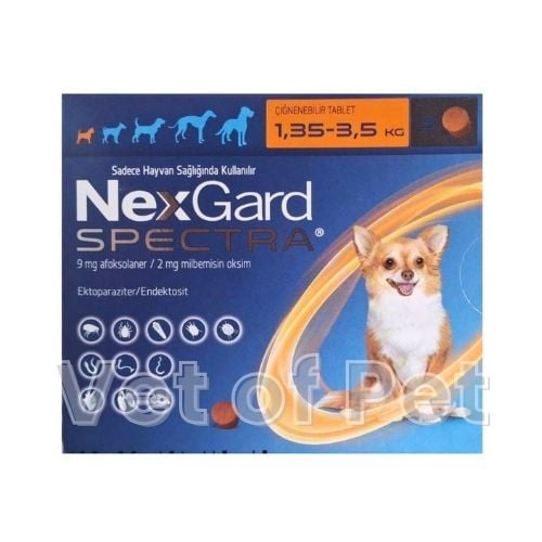 Nexgard Spectra  1.35- 3.5 Kg  ( 1 Kutu  3 Tablet İçermektedir ) SKT:08.2027 LÜTFEN AÇIKLAMAYI OKUYUNUZ!