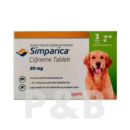 Zoetis Simparica Köpek 20-40 Kg | Pire ve Kene Tableti  SKT:10.2027