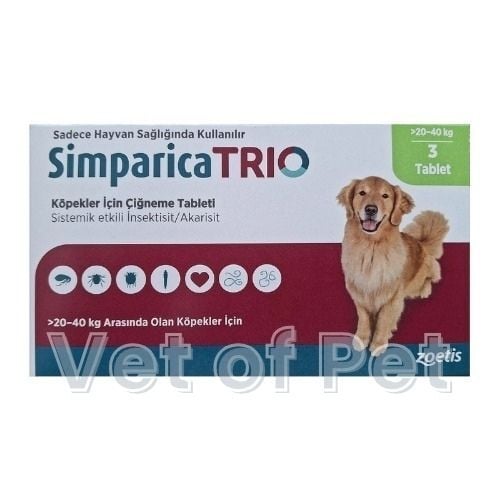 Simparica Trio 20-40  Kg Arası Köpekler İçin İç Dış Parazit Tableti ( 1 Kutu 3 Tablet İçerir )SKT:2028
