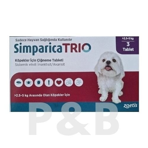 Simparica Trio 2.5 - 5 Kg Arası Köpekler İçin İç Dış Parazit Tablet ( 1 Kutu 3 Tablet İçerir )SKT:02.2027