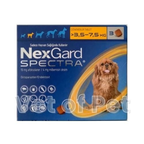 NexgardSpectra 3.5-7.5 kg Köpekler İçin 3 Tablet ( SKT :09.2027 ) LÜTFEN AÇIKLAMAYI OKUYUNUZ!