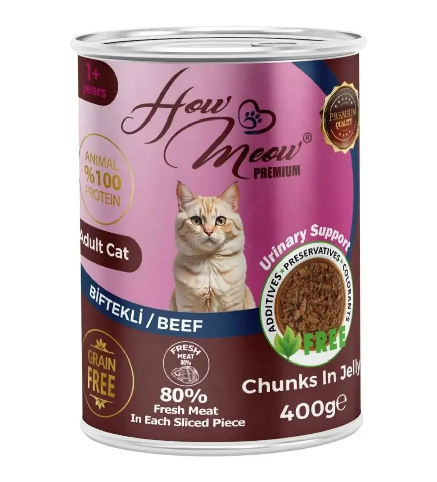 How Meow Jöleli Yetişkin Kedi Maması Biftekli  400GR X 12 ADET ( SKT:2027 )